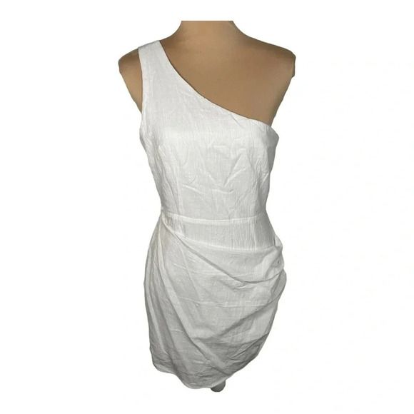SOLD RUNAWAY Tighan One Shoulder White Mini Dress-Large - Picture 4 of 10